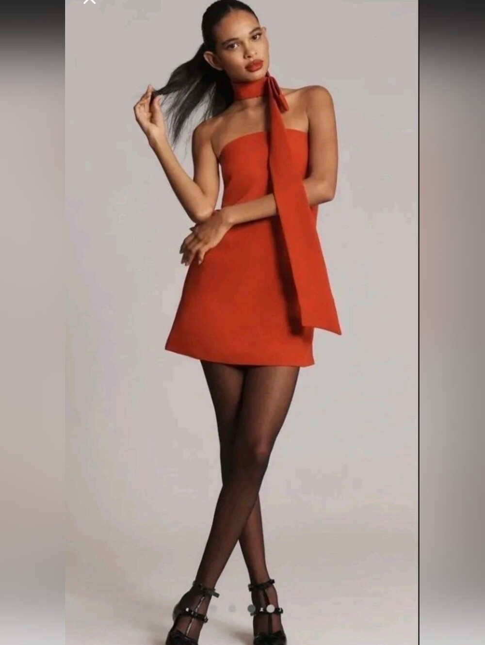 GREY LAB Strapless Orange-Red Mini Dress with Scarf Detail